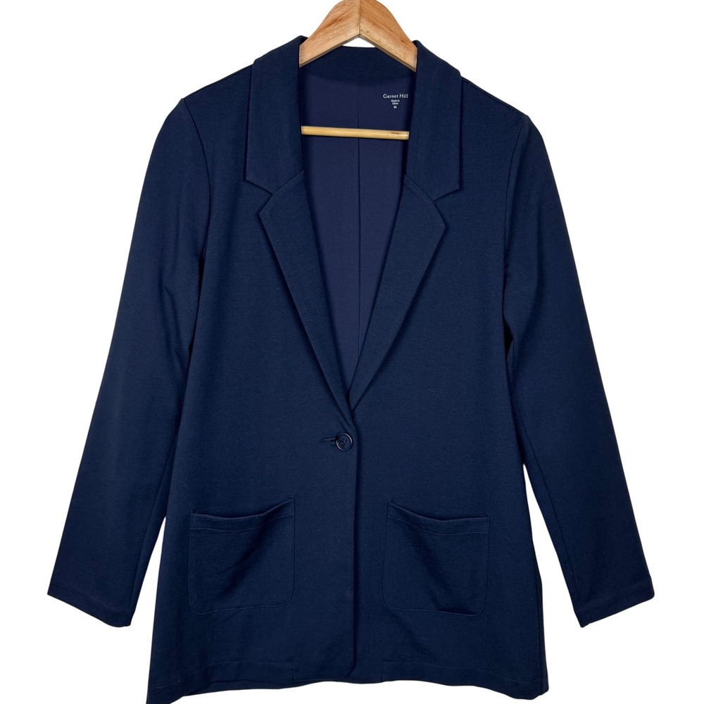 Garnet Hill Knit Relaxed Blazer‎ Womens Size 06 Blue Button Front Pockets Career